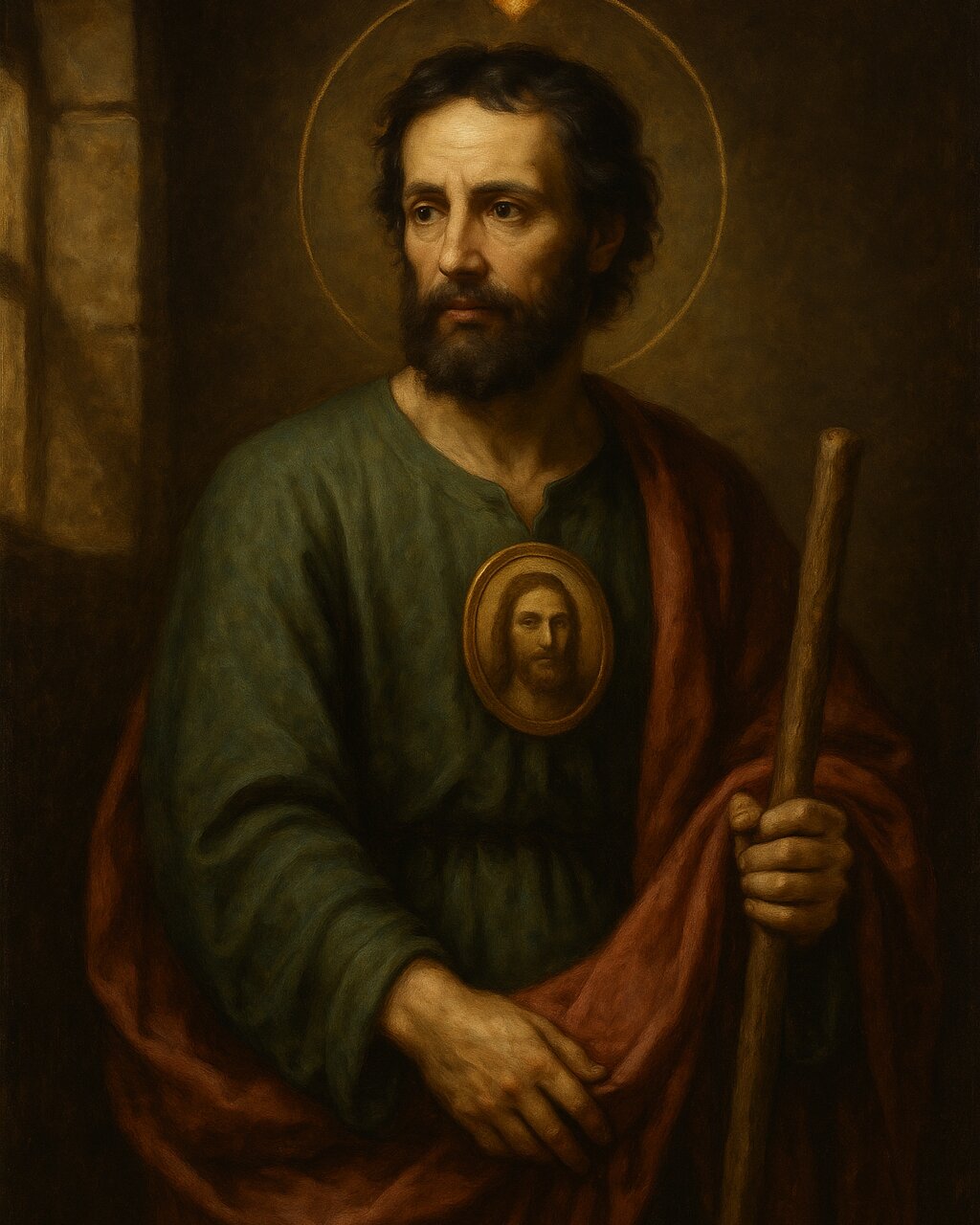 Sacred portrait of Saint Jude Thaddeus with the image of Christ on his chest